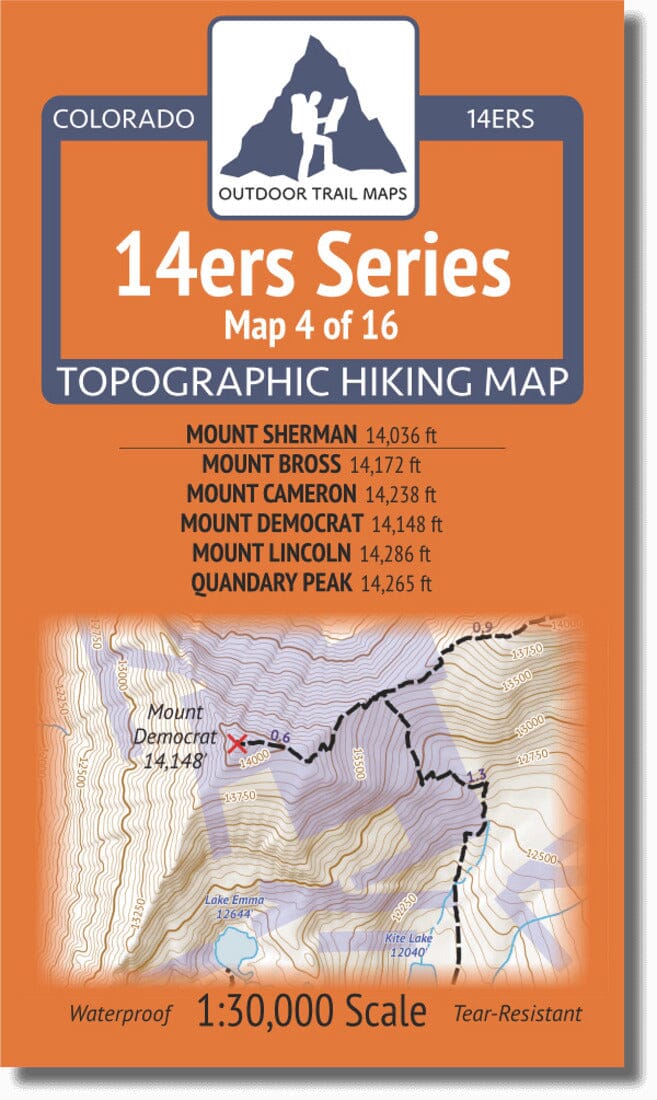 Colorado 14ers Map Series 4 of 16 - Sherman | Bross, Cameron, Democrat, Lincoln, Quandary | Outdoor Trail Maps LLC carte de randonnée Outdoor Trail Maps LLC