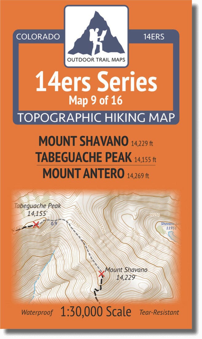 Colorado 14ers Map Series 9 of 16 - Shavano, Tabeguache | Antero | Outdoor Trail Maps LLC carte pliée 