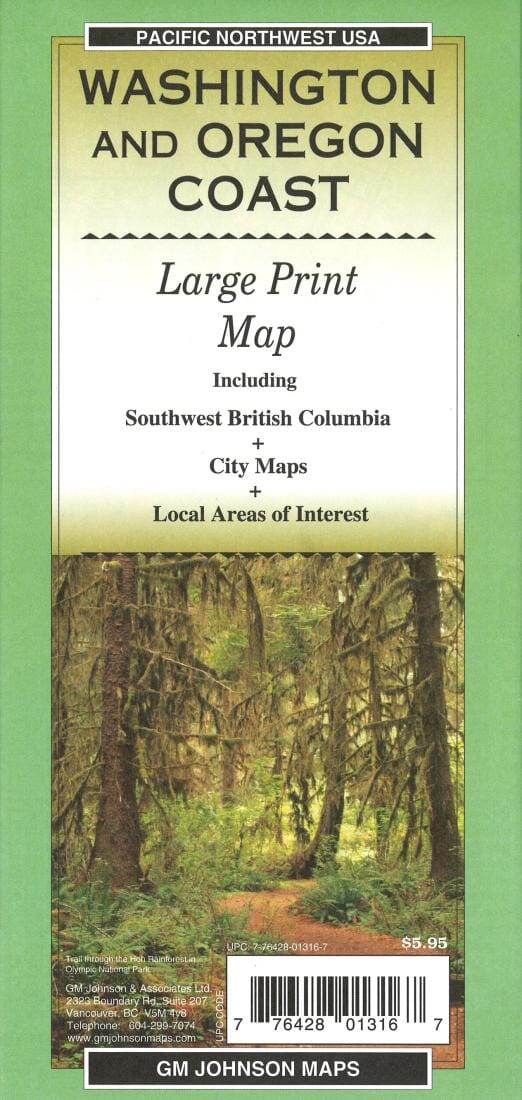 Washington and Oregon Coast : Pacific Northwest USA | GM Johnson carte pliée 