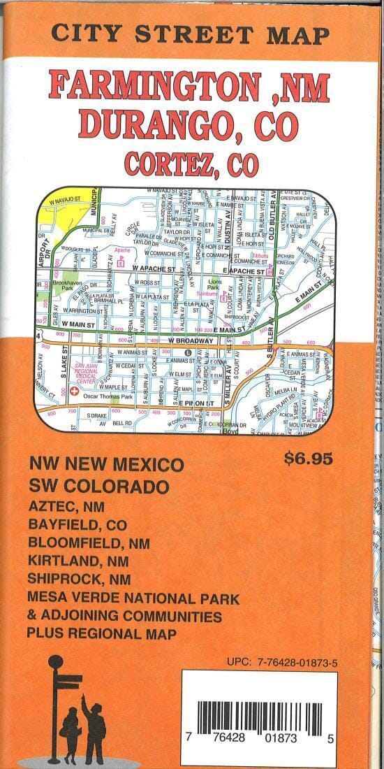 Durango et Cortez, Colorado, plus Farmington, Aztec et Bloomfield, Nouveau-Mexique | GM Johnson plan de ville GM Johnson Default Title