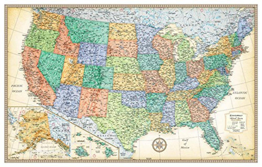 United States, Classic Series Rolled Laminated Map, Beige by Rand McNally