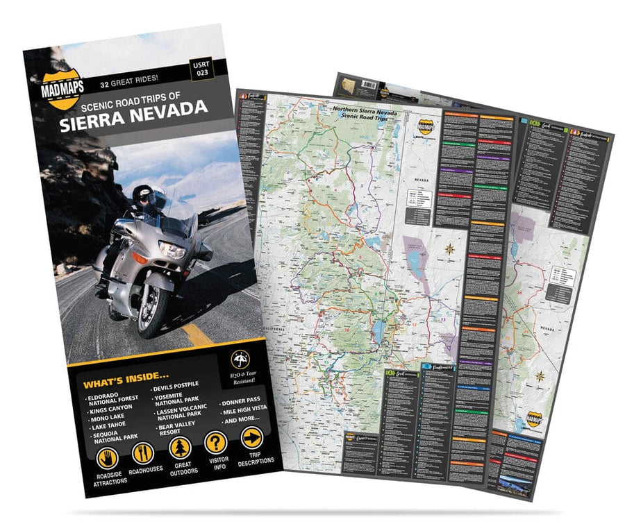 Scenic road trips of the Sierra Nevada | MAD Maps carte pliée 