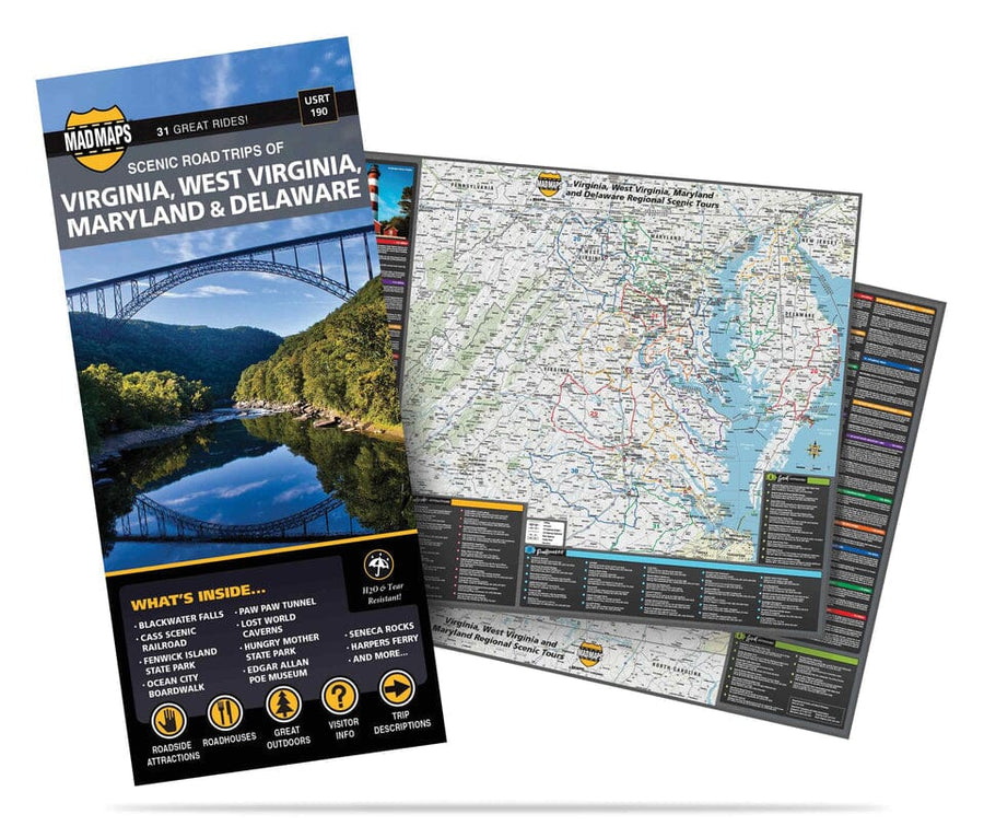 Scenic road trips of Virginia, West Virginia, Maryland and Delaware | MAD Maps carte pliée 