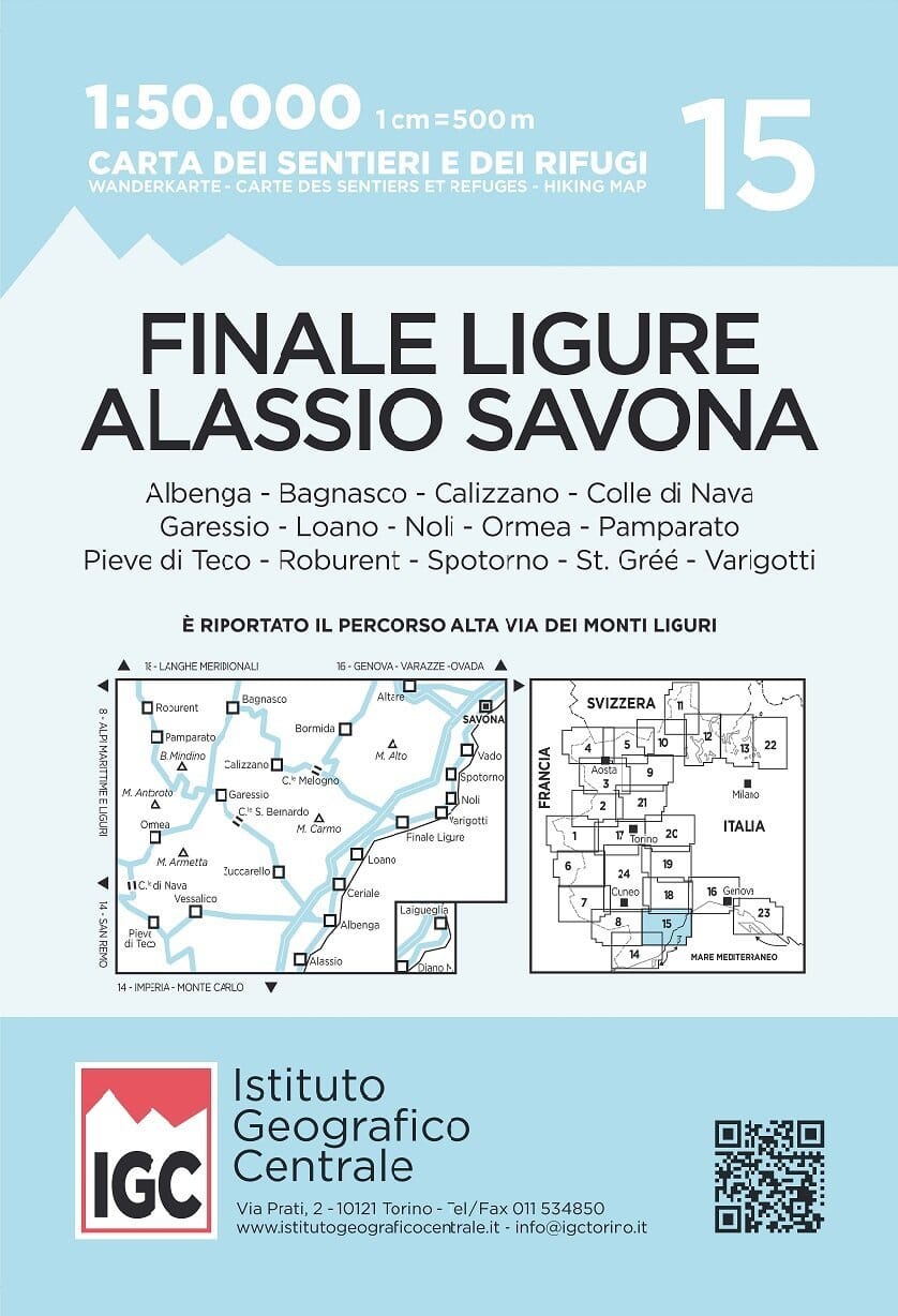 Carte de randonnée n° 15 - Finale Ligure Alassio Savona | Istituto Geografico Centrale -1/50 000 carte de randonnée Istituto Geografico Centrale Default Title