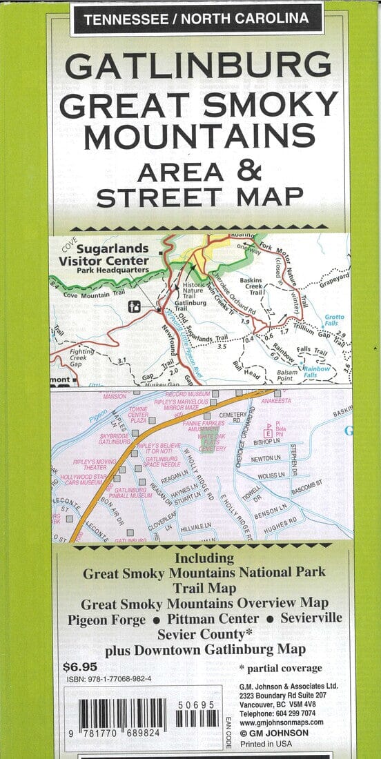 Gatlinburg Great Smoky Mountains Area & Street Map | GM Johnson plan de ville GM Johnson