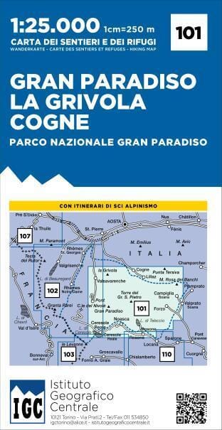 Carte de randonnée n° 101 - Gran Paradiso La Grivola Cogne | Istituto Geografico Centrale carte de randonnée Istituto Geografico Centrale Default Title