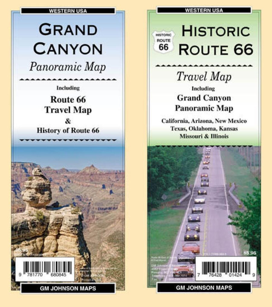 Grand Canyon Panoramic / Route 66 Travel Map | GM Johnson Road Map 