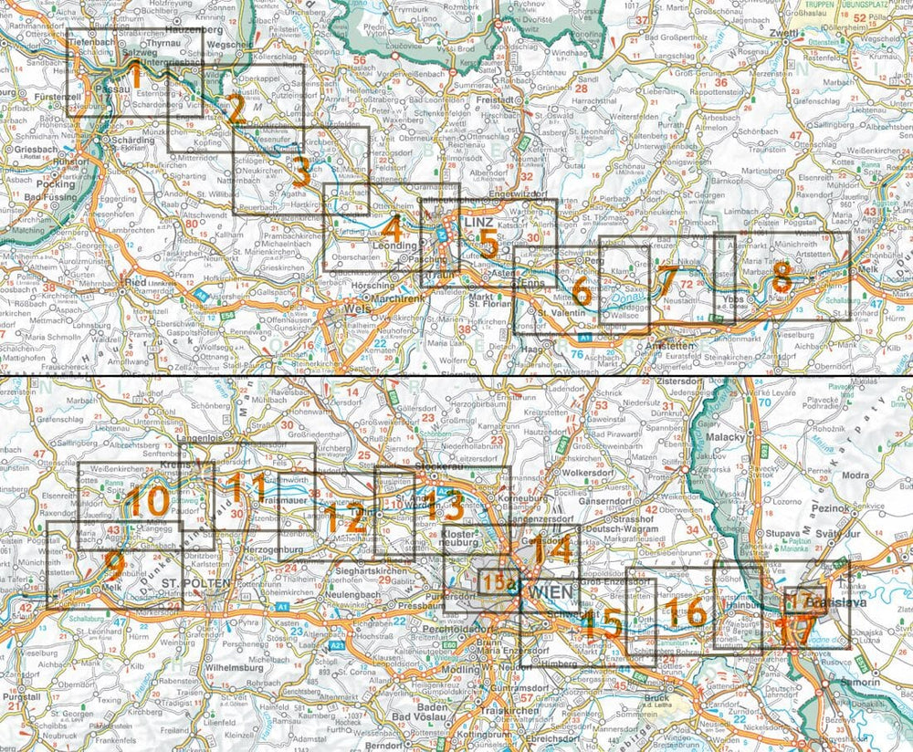 Guide cycliste - Piste cyclable du Danube, Passau, Vienne, Bratislava, n° RK1 | Freytag & Berndt carte pliée Freytag & Berndt 
