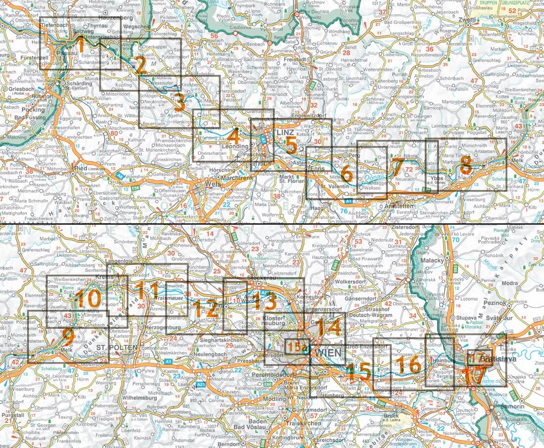 Guide cycliste - Piste cyclable du Danube, Passau, Vienne, Bratislava, n° RK1 | Freytag & Berndt guide cycliste Freytag & Berndt