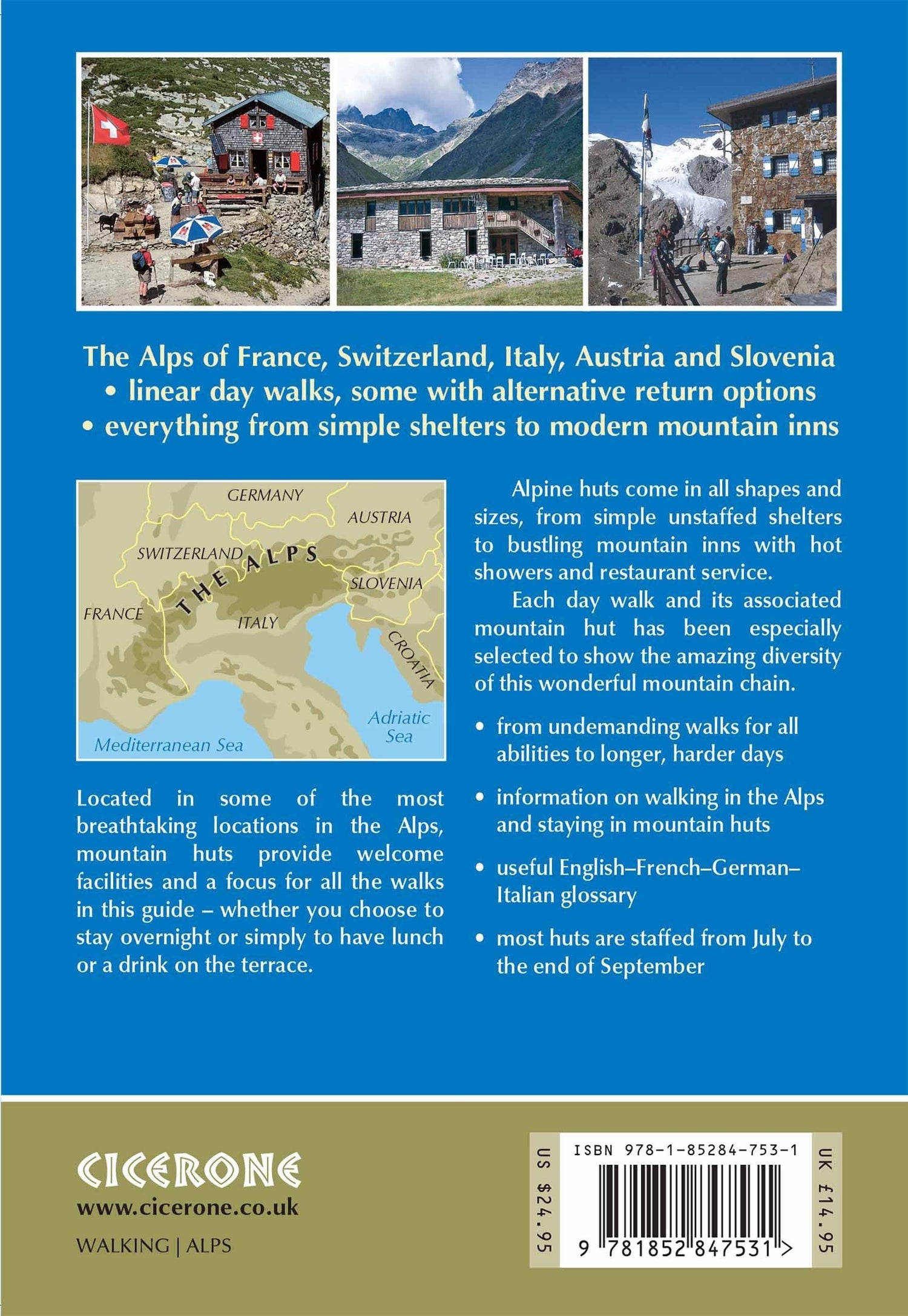 Guide de randonnées (en anglais) - 100 Hut Walks in the Alps, Routes for day & multi-day walks | Cicerone guide de randonnée Cicerone 