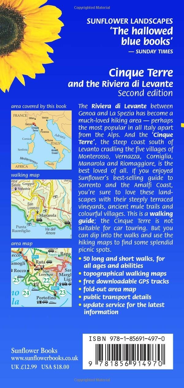Guide de randonnées (en anglais) - Cinque Terre & the Riviera di Levante | Sunflower guide petit format Sunflower 