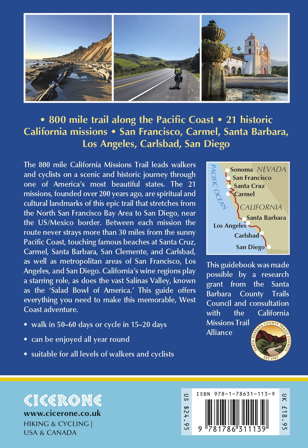 Guide de randonnées (en anglais) - Hiking and Cycling the California Missions Trail, from Sonoma to San Diego | Cicerone guide de randonnée Cicerone 