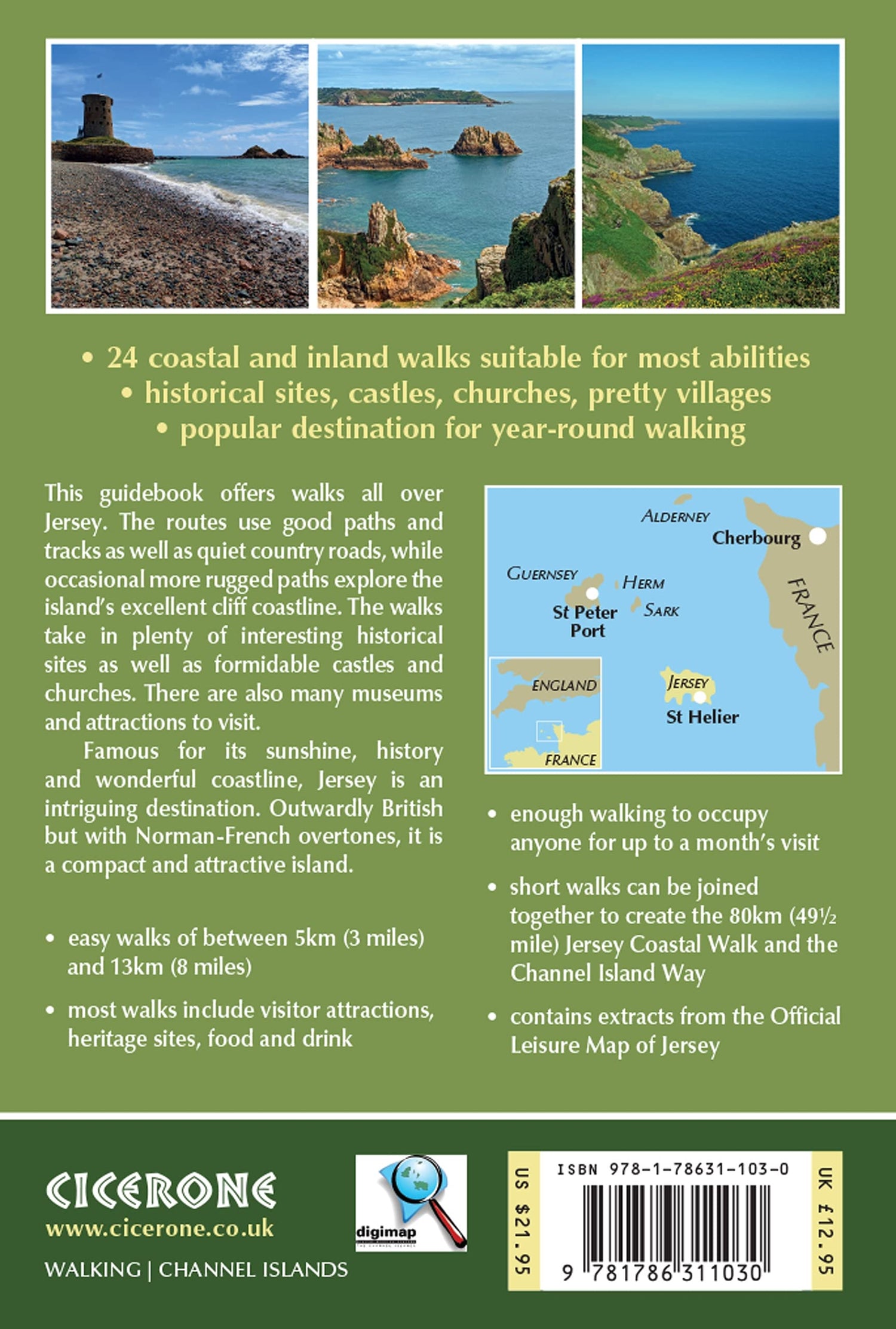 Guide de randonnées (en anglais) - Jersey, walking on 24 routes & the Jersey coastal walk | Cicerone guide de randonnée Cicerone 