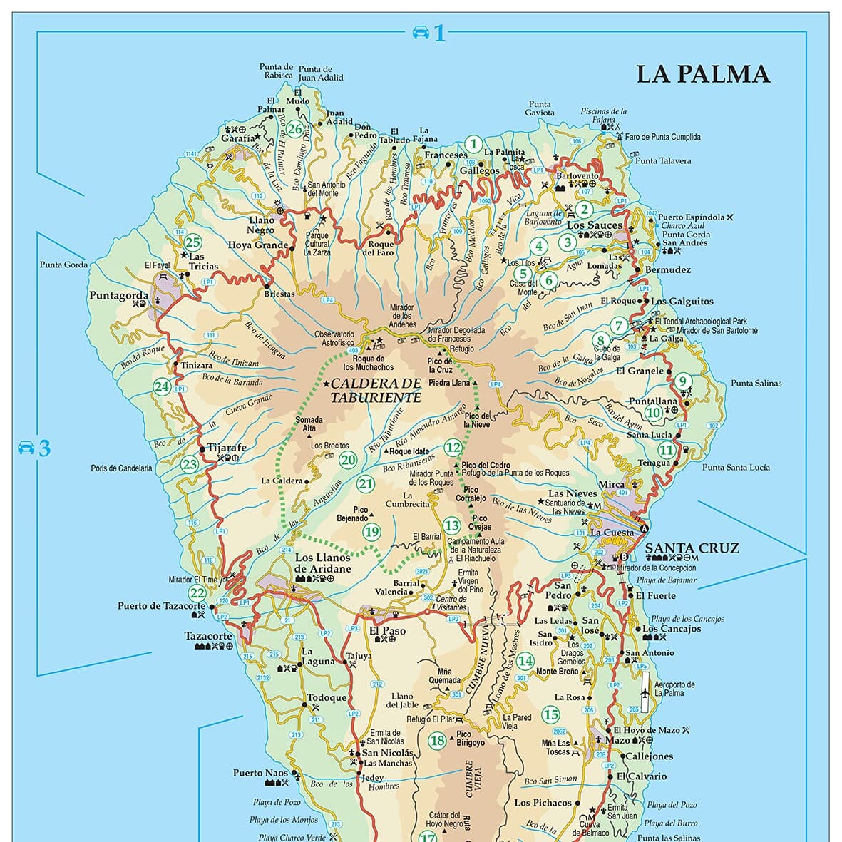 Guide de randonnées (en anglais) - La Palma & El Hierro - 4 car tours & 48 long and short walks | Sunflower guide de randonnée Sunflower 