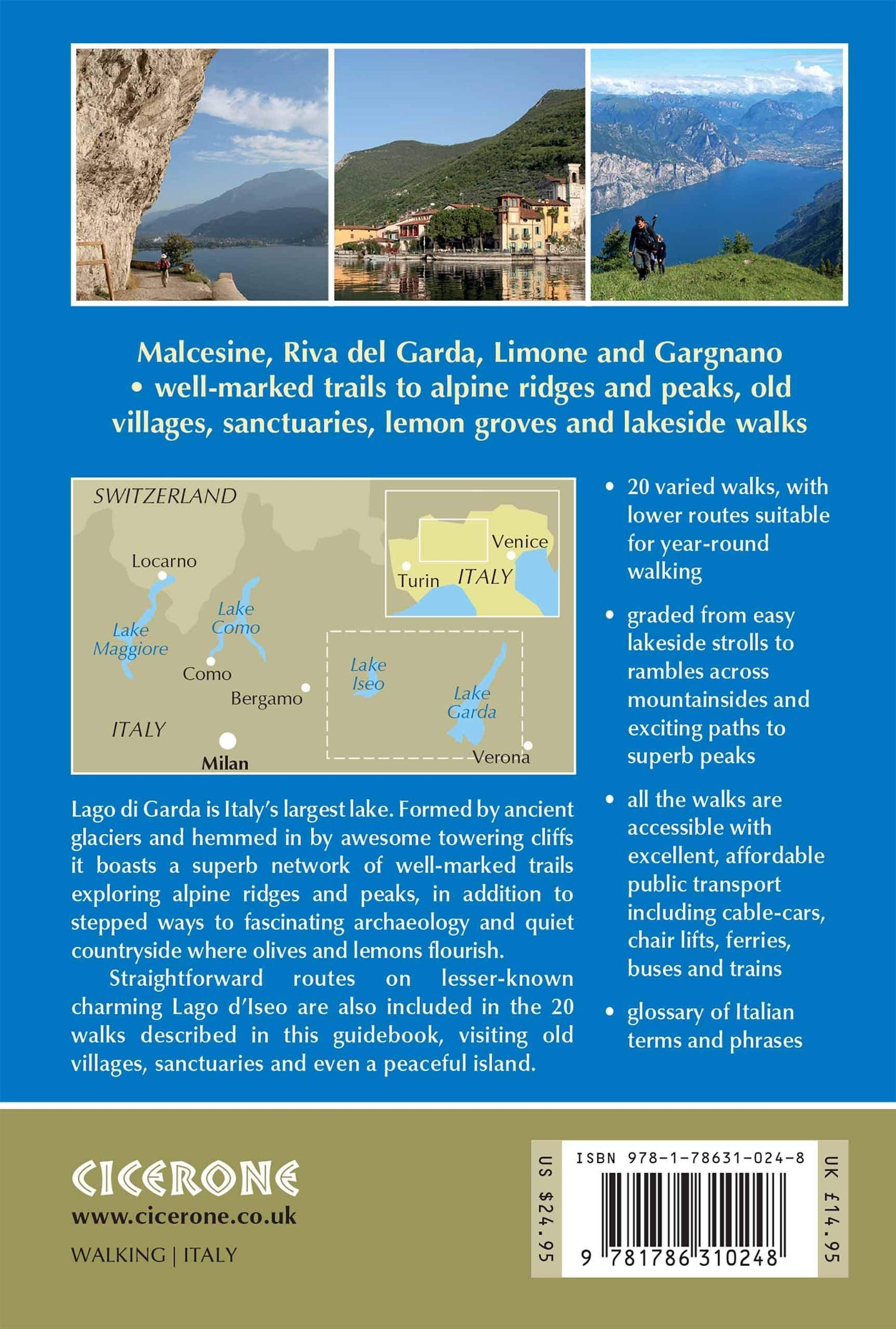 Guide de randonnées (en anglais) - Lacs italiens : Garde, Majeur, Come, Iseo | Cicerone guide de randonnée Cicerone 