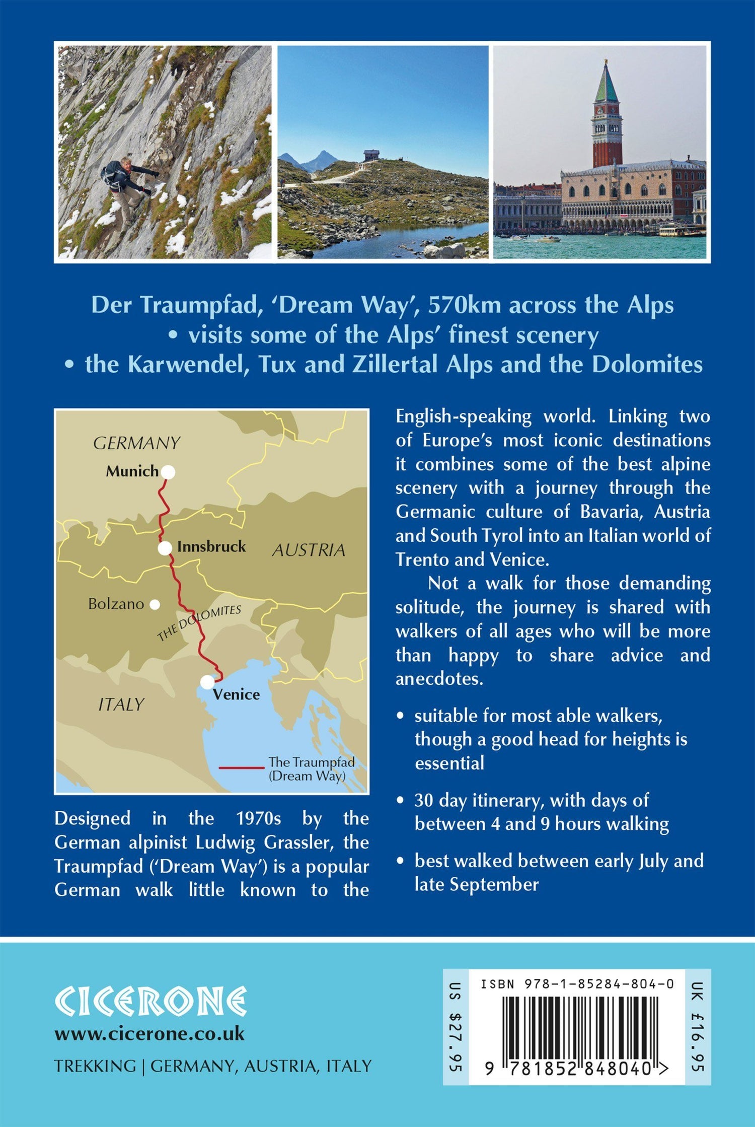Guide de randonnées (en anglais) - Munich to Venice trekking, a classic trek across eastern Alps | Cicerone guide de randonnée Cicerone 