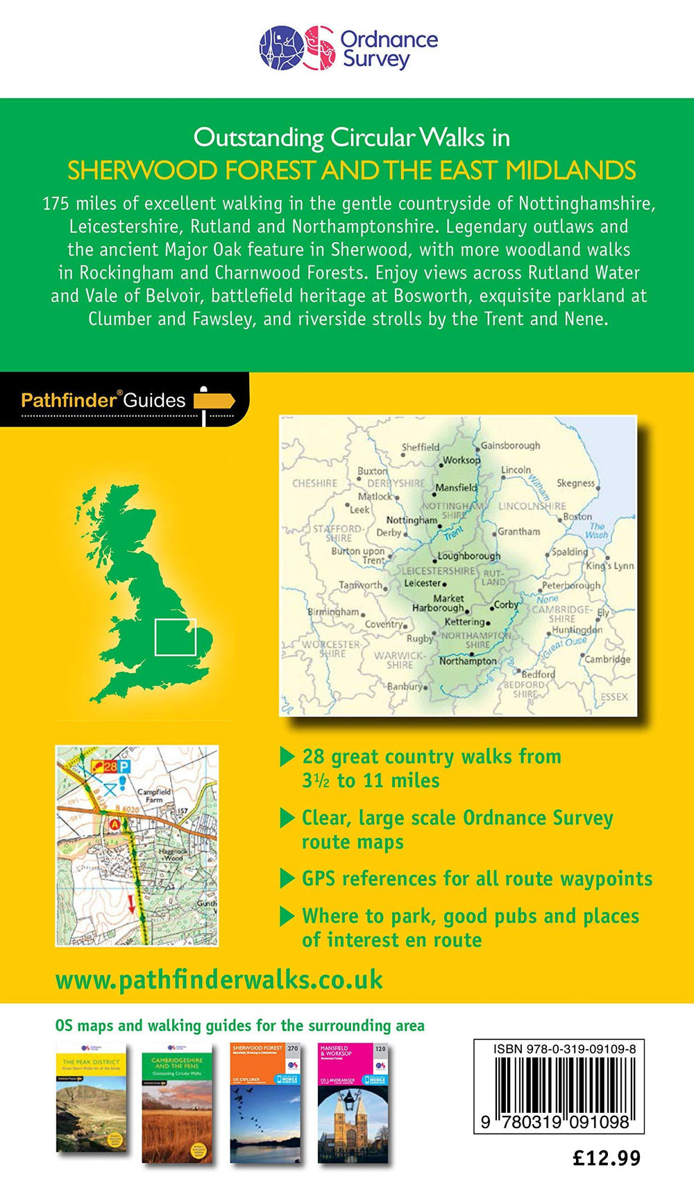 Guide de randonnées (en anglais) - Sherwood Forest & East Midlands (Angleterre) | Ordnance Survey - Pathfinder guides guide de randonnée Ordnance Survey 