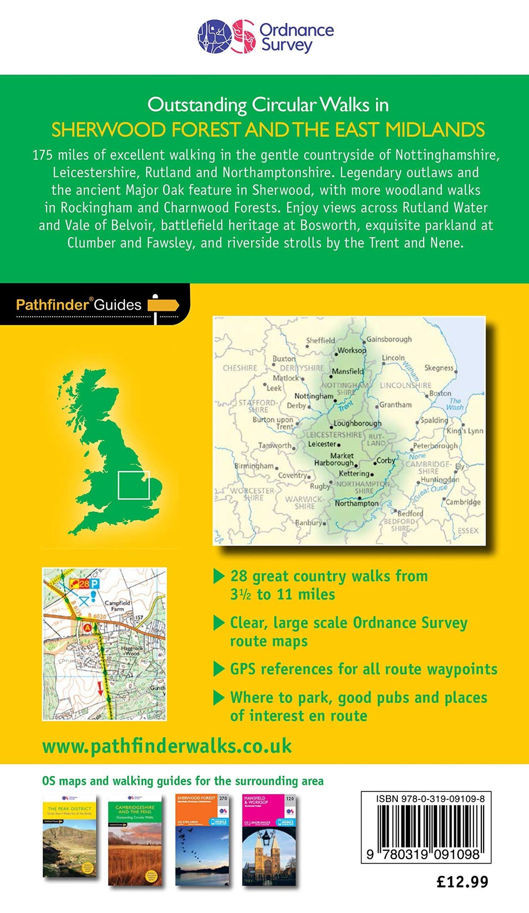 Guide de randonnées (en anglais) - Sherwood Forest & East Midlands (Angleterre) | Ordnance Survey - Pathfinder guides guide de randonnée Ordnance Survey 