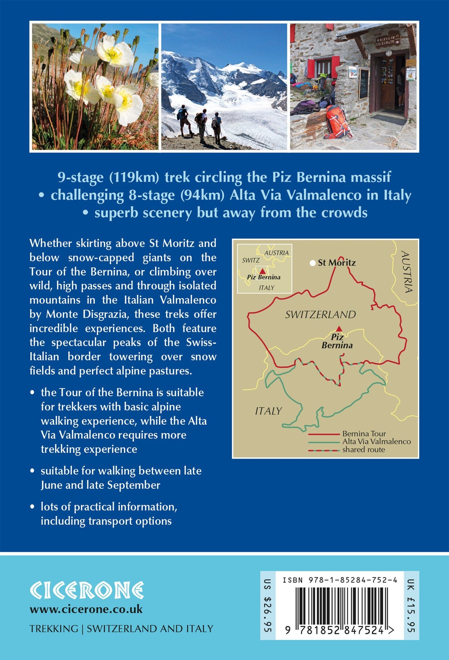 Guide de randonnées (en anglais) - The Tour of the Bernina : 9 day tour in Switzerland & Italy and Tour of Italy's Valmalenco | Cicerone guide de randonnée Cicerone 