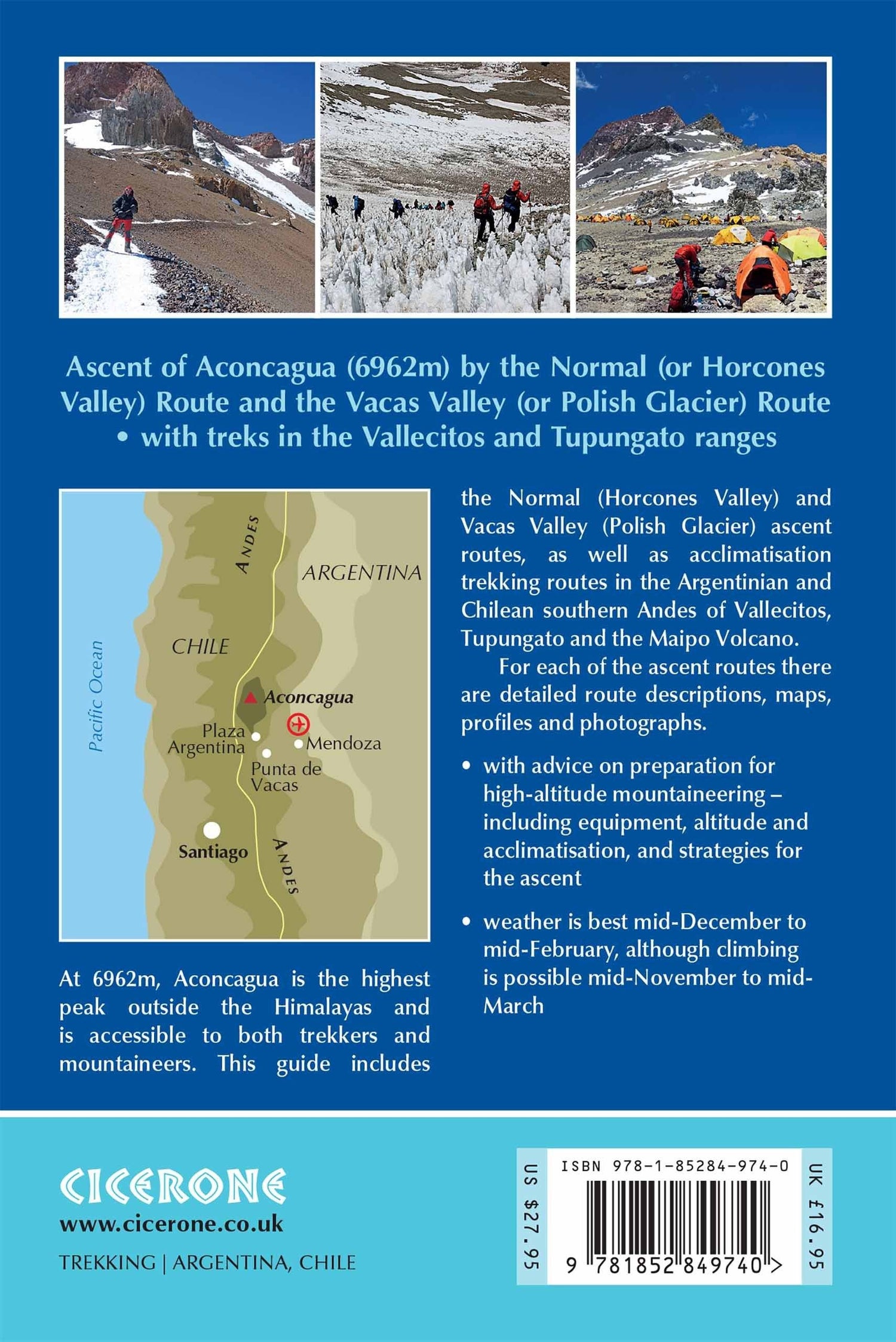 Guide de randonnées (en anglais) - Trekking & Mountaineering Aconcagua and the Southern Andes | Cicerone guide de randonnée Cicerone 