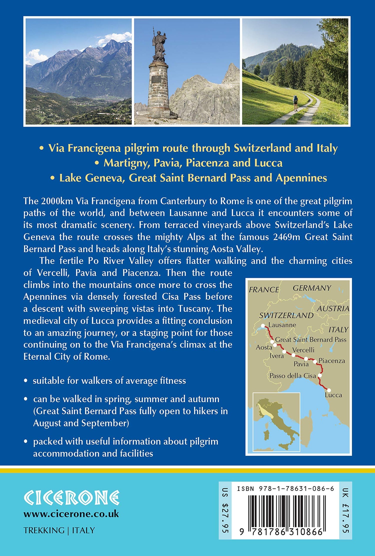 Guide de randonnées (en anglais) - Via Francigena : Lausanne to Lucca, Part 2 | Cicerone guide de randonnée Cicerone 