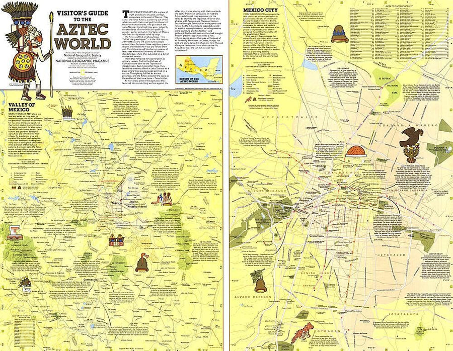 1980 Visitors Guide to the Aztec World Map Wall Map 