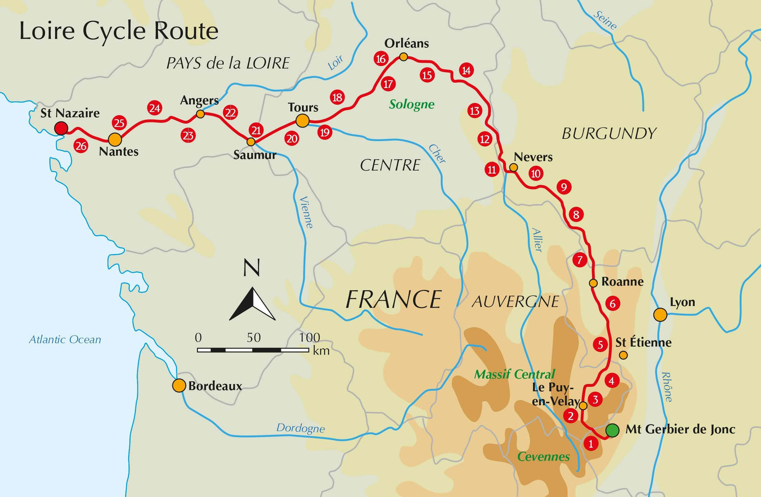 Guide vélo (en anglais) - Loire cycling route, from the source in Massif Central to the Atlantic coast | Cicerone guide cycliste Cicerone