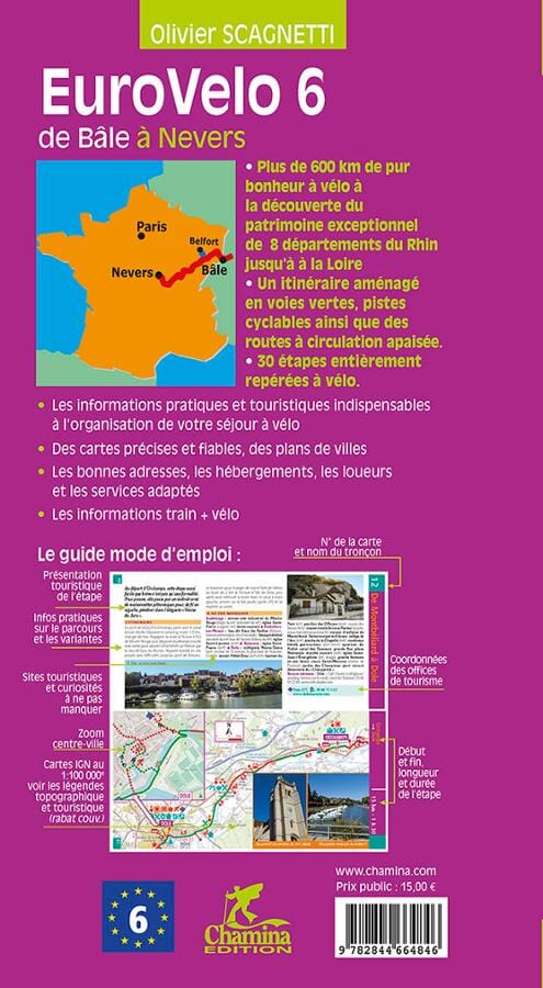 Guide vélo - Eurovélo 6, de Bâle à Nevers | Chamina guide petit format Chamina 