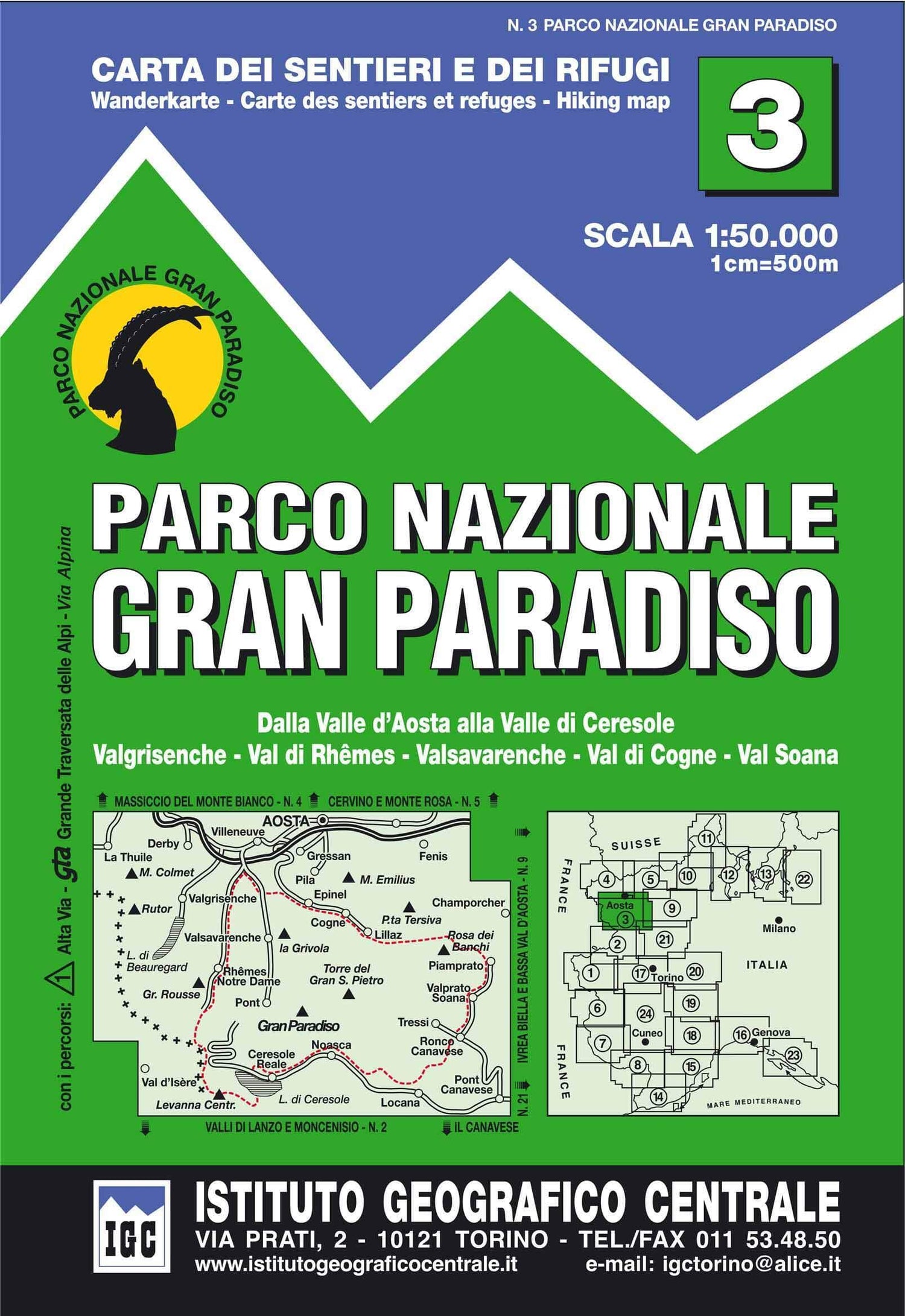 Carte de randonnée n° 3 - Il Parco Nazionale del Gran Paradiso | Istituto Geografico Centrale - 1/50 000 carte de randonnée Istituto Geografico Centrale Default Title