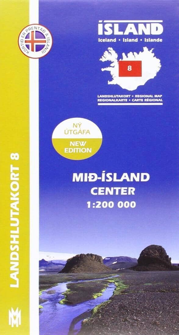 Central Iceland - Regional Map 8 - 1:200,000 | Mal og menning Road Map 