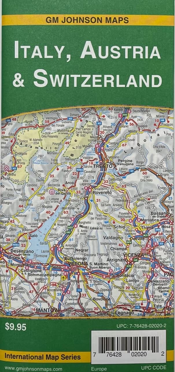 Italie, Autriche et Suisse | GM Johnson carte routière GM Johnson