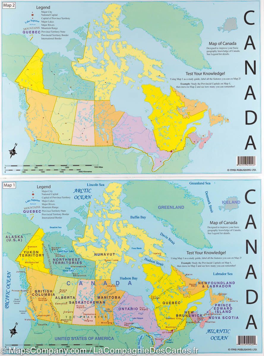 Jeu de 2 cartes éducatives (en anglais) - Canada | ITM carte routière ITM