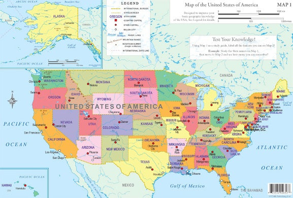 Jeu de 2 cartes éducatives (en anglais) - USA | ITM carte pliée ITM 