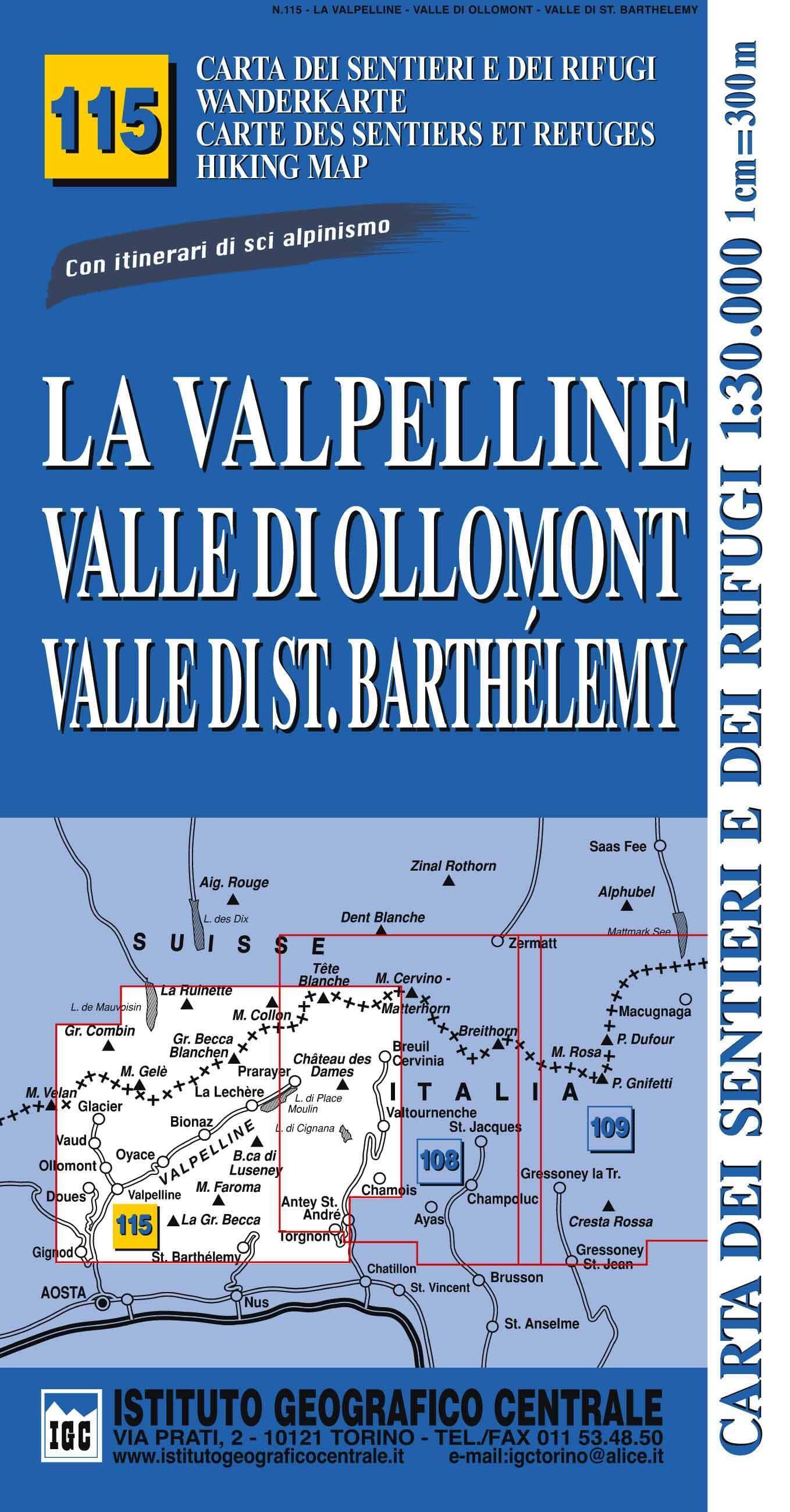 Carte de randonnée n° 115 - La Valpelline - Valle di Ollomont | Istituto Geografico Centrale carte de randonnée Istituto Geografico Centrale Default Title