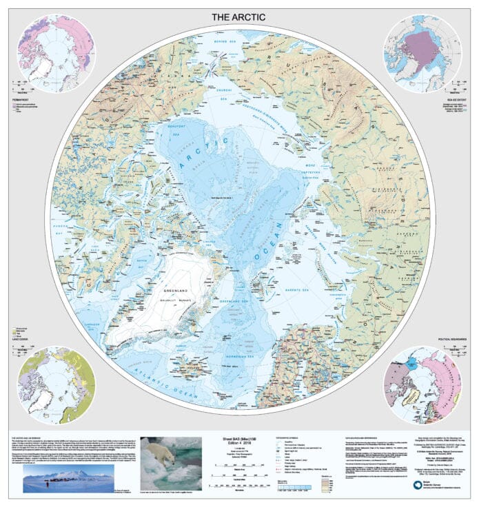L'Antarctique et l'Arctique 1:10 000 000 | British Antarctic Survey carte routière British Antarctic Survey