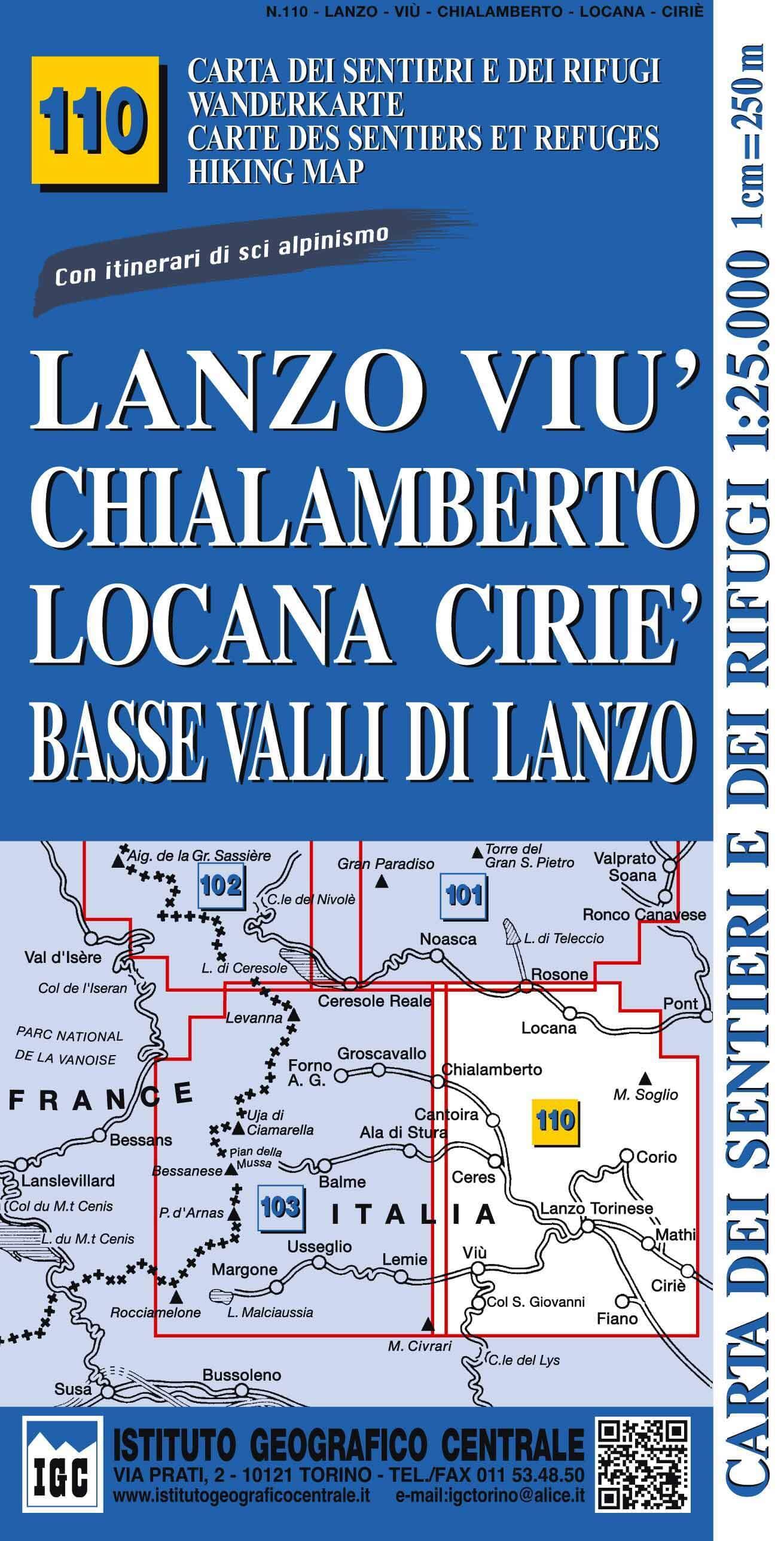 Carte de randonnée n° 110 - Lanzo Viu' Chailamberto - Locana - Cirie' - Basse Valli di Lanzo | Istituto Geografico Centrale carte de randonnée Istituto Geografico Centrale Default Title