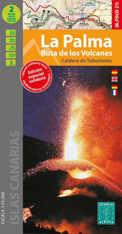 Lot de 2 cartes de randonnée - La Palma, Ruta de los Volcanes, Caldera Taburiente | Alpina carte de randonnée Editorial Alpina