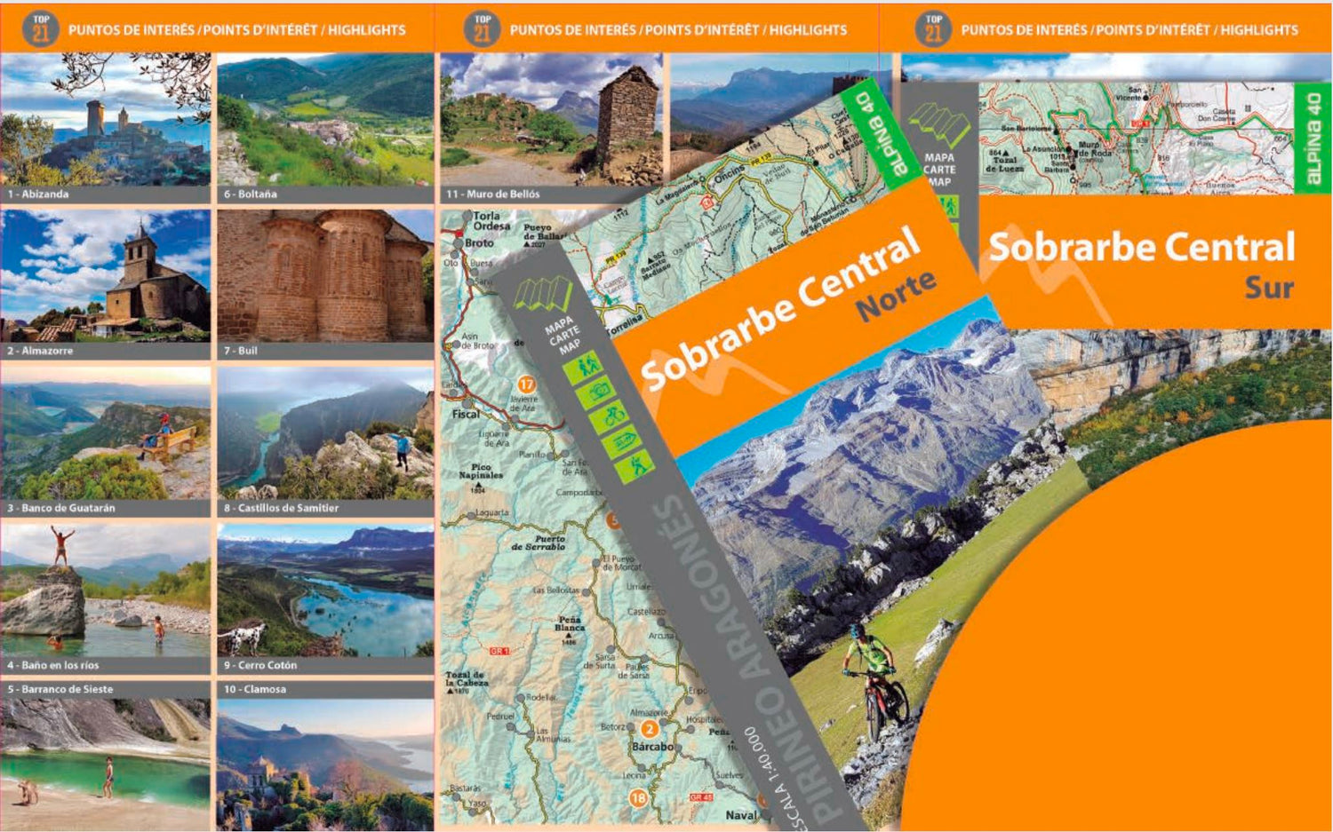 Lot de 2 cartes de randonnées & cyclistes - Sobrarbe Central, Aínsa, Boltaña (Pyrénées aragonaises) | Alpina carte de randonnée Editorial Alpina