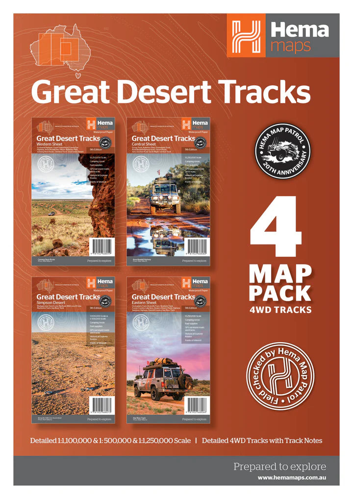 Lot de 4 cartes routières - Australia Great Desert Tracks | Hema Maps carte routière Hema Maps