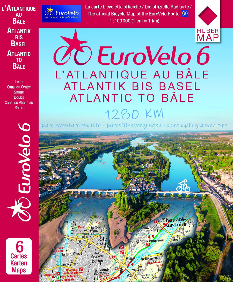 Lot de 6 cartes cyclistes - Eurovelo 6, Partie 1 : De l'Atlantique au Rhin | Huber carte pliée Huber 