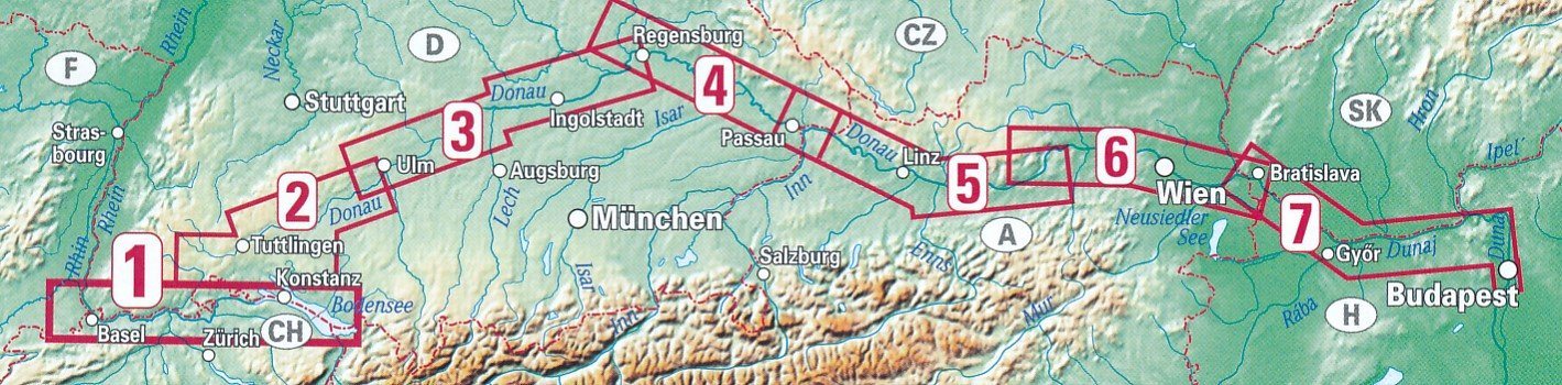 Lot de 7 cartes cyclistes - Eurovelo 6, Partie 2 : De Bâle à Budapest | Huber carte cycliste Huber