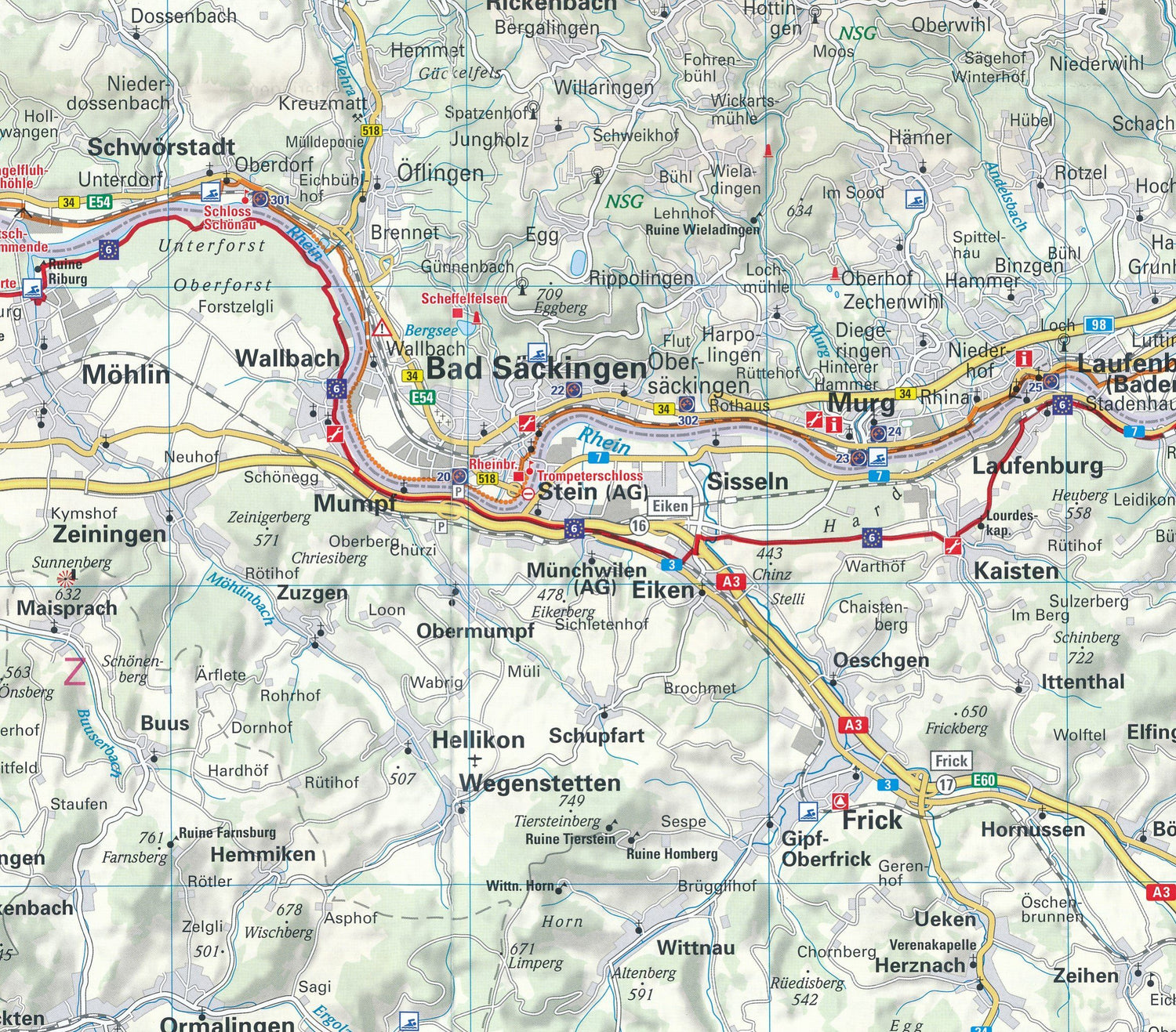 Lot de 7 cartes cyclistes - Eurovelo 6, Partie 2 : De Bâle à Budapest | Huber carte cycliste Huber