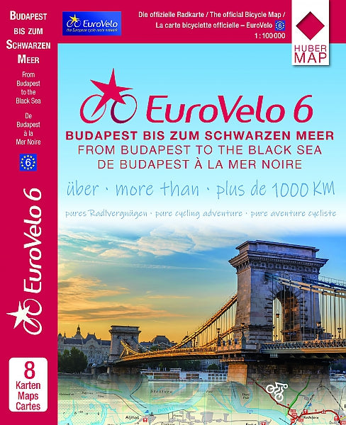 Lot de 8 cartes cyclistes - Eurovelo 6, Partie 3 : Danube, de Budapest à la Mer Noire | Huber carte cycliste Huber