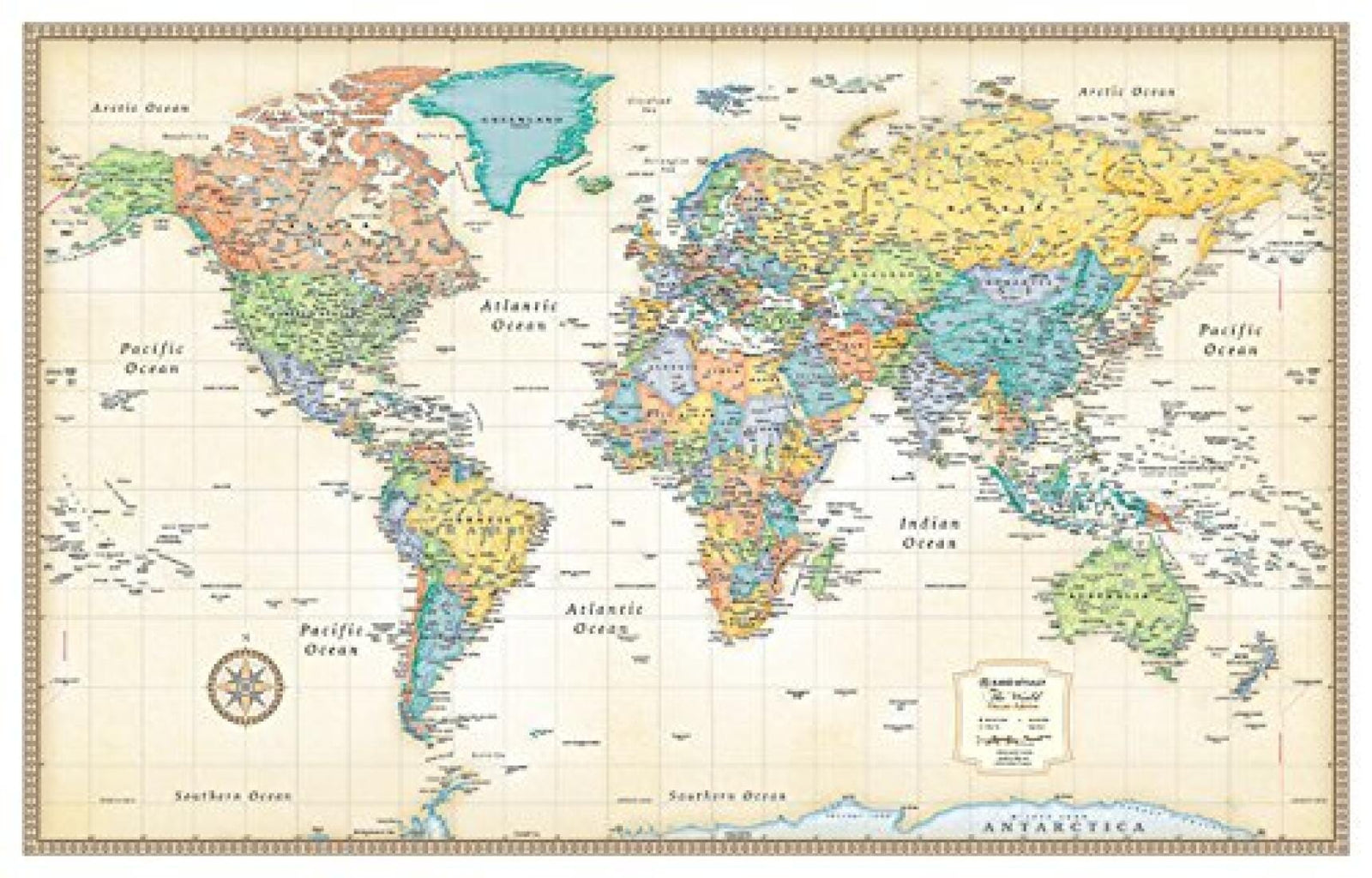 Monde, Carte Roulée Série Classique, Beige | Rand McNally carte murale roulée (en tube) Rand McNally