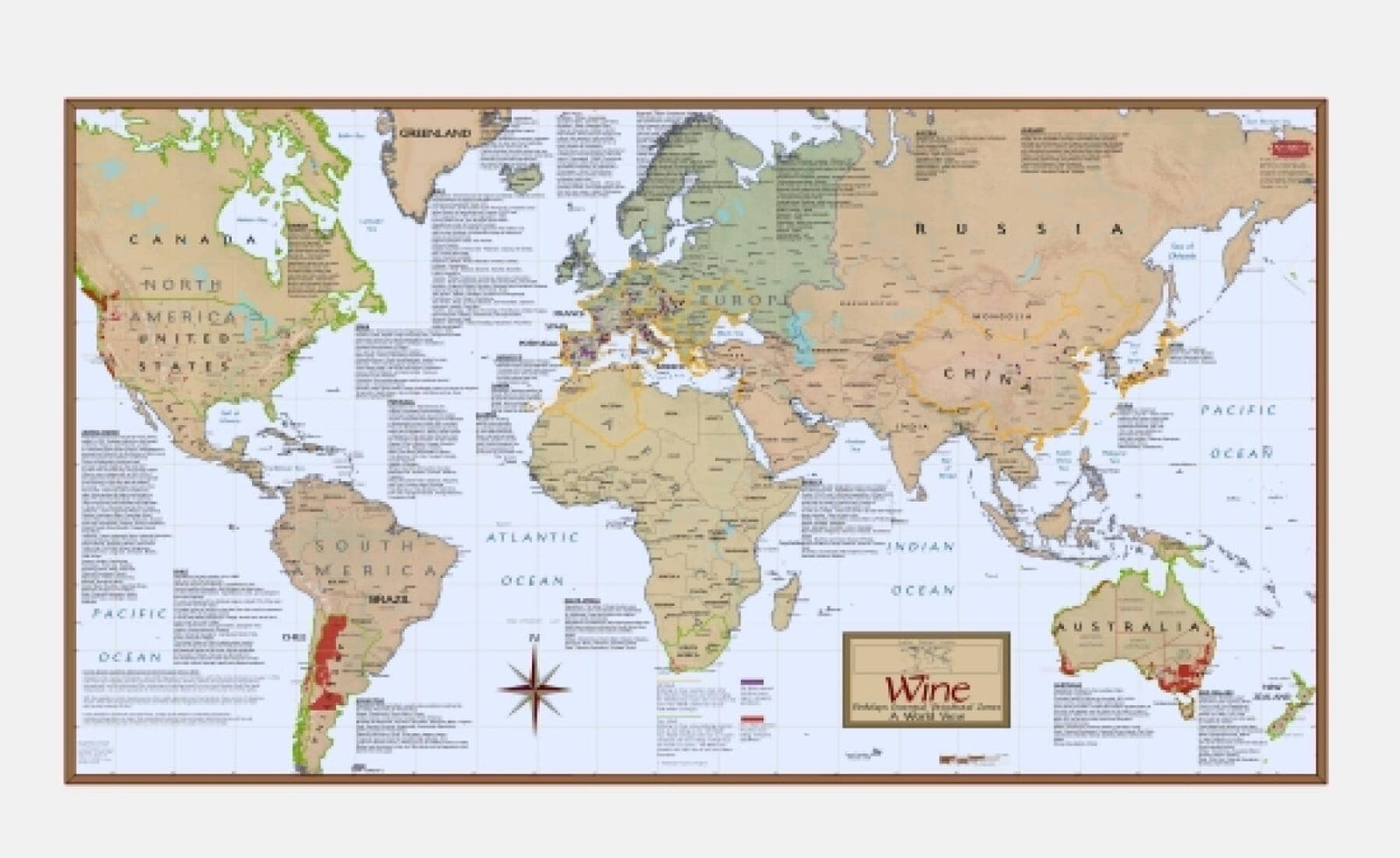 Monde - Zones viticoles essentielles (Vin) | Vinmaps carte murale roulée (en tube) Vinmaps Paper