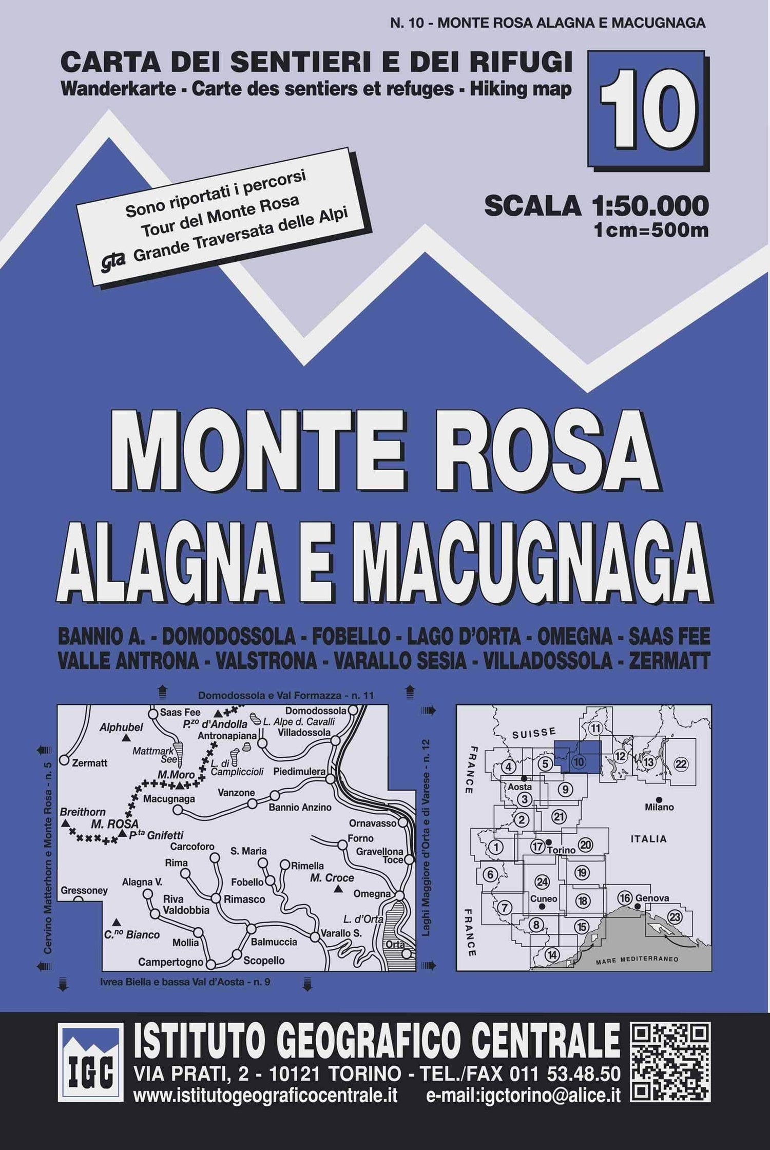 Carte de randonnée n° 10 - Mont Rose - Alagna e Macugnaga | Istituto Geografico Centrale - 1/50 000 carte de randonnée Istituto Geografico Centrale Default Title
