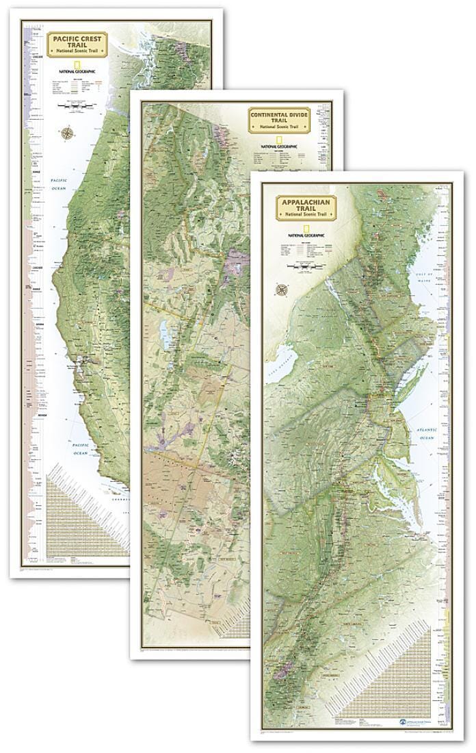 Crown Ridge Geography Set of 3 Wall Maps of America's Legendary Trails: PCT, CGT, and Appala ...