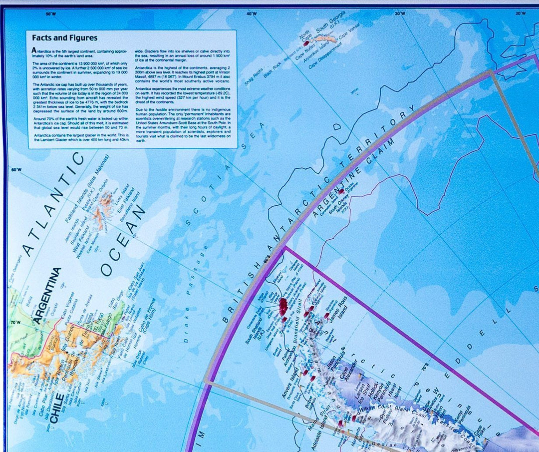 Carte murale – Antarctique (en anglais) – 120 x 100 cm | Maps International - La Compagnie des Cartes