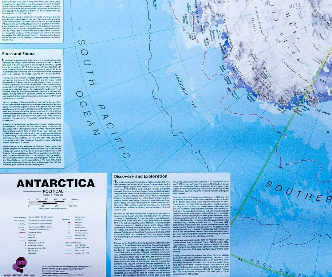Carte murale – Antarctique (en anglais) – 120 x 100 cm | Maps International - La Compagnie des Cartes