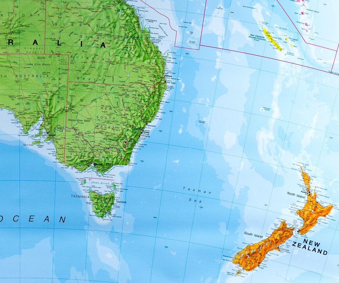 Carte murale plastifiée – Australasie politique (en anglais) – 120 x 100 cm | Maps International - La Compagnie des Cartes